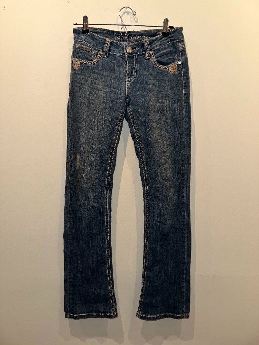L.A. Idol USA Embroidered Rose Rhinestone Bootcut Jeans